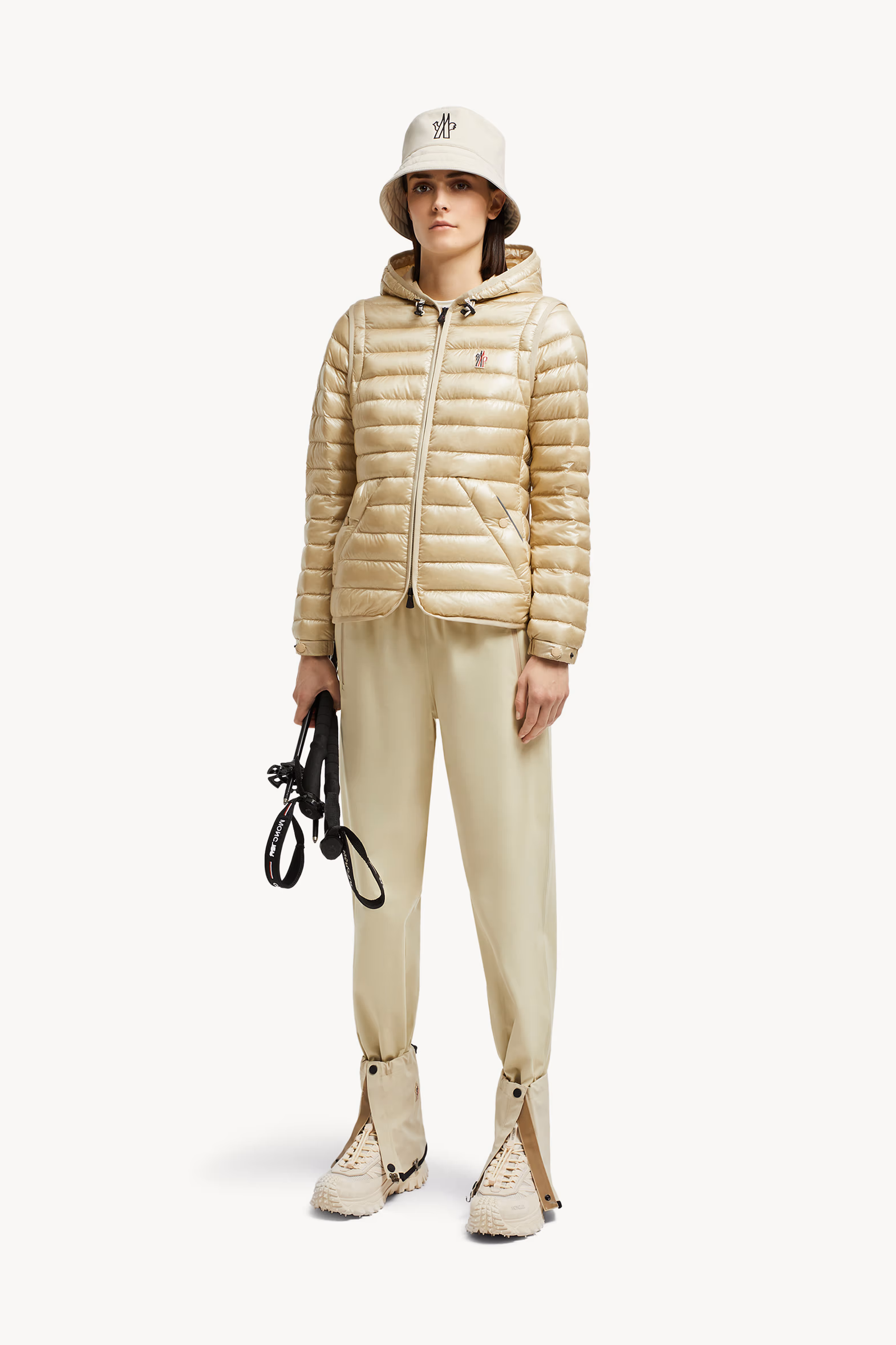 Plumífero corto con capucha 2 en 1 Karura Mujer Beige Arena Moncler 0